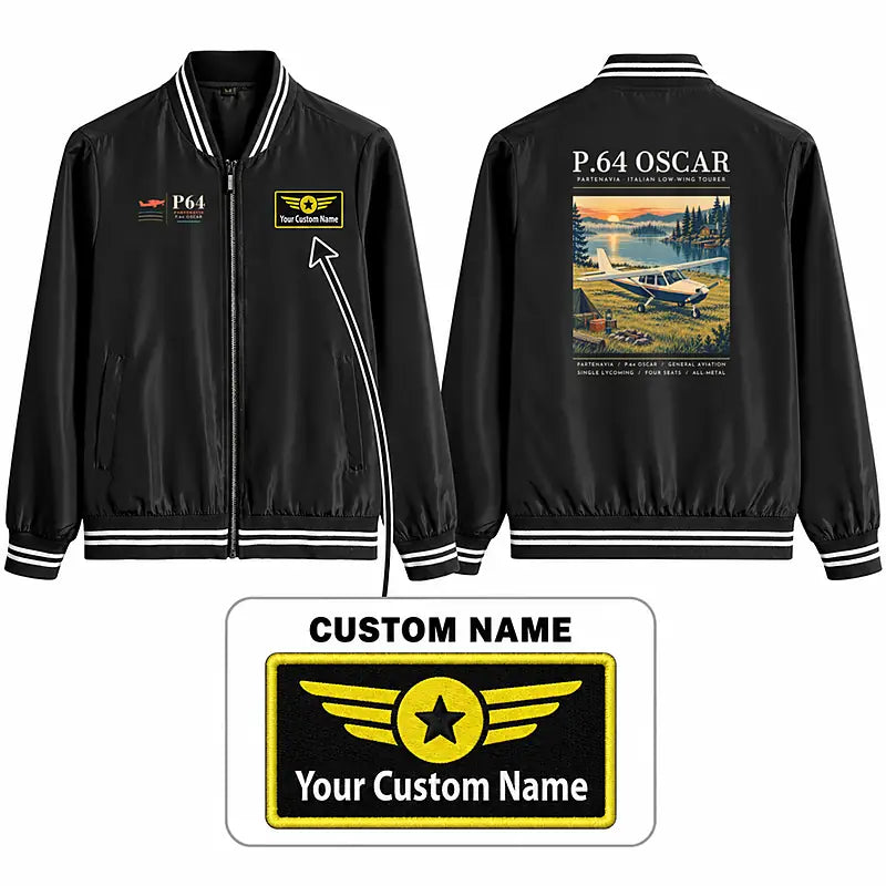 Partenavia P.64 Oscar Stylish Jackets - Baseball Collar - Poster + Name - Black