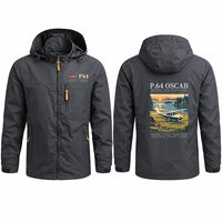 Thumbnail for Partenavia P.64 Oscar Stylish Jackets - Hooded Windbreaker - Poster - Charcoal