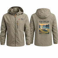 Thumbnail for Partenavia P.64 Oscar Stylish Jackets - Hooded Windbreaker - Poster - Khaki
