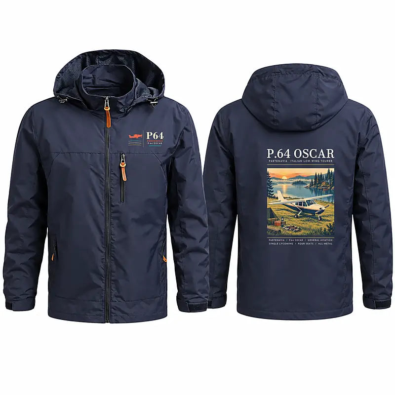 Partenavia P.64 Oscar Stylish Jackets - Hooded Windbreaker - Poster - Navy Blue