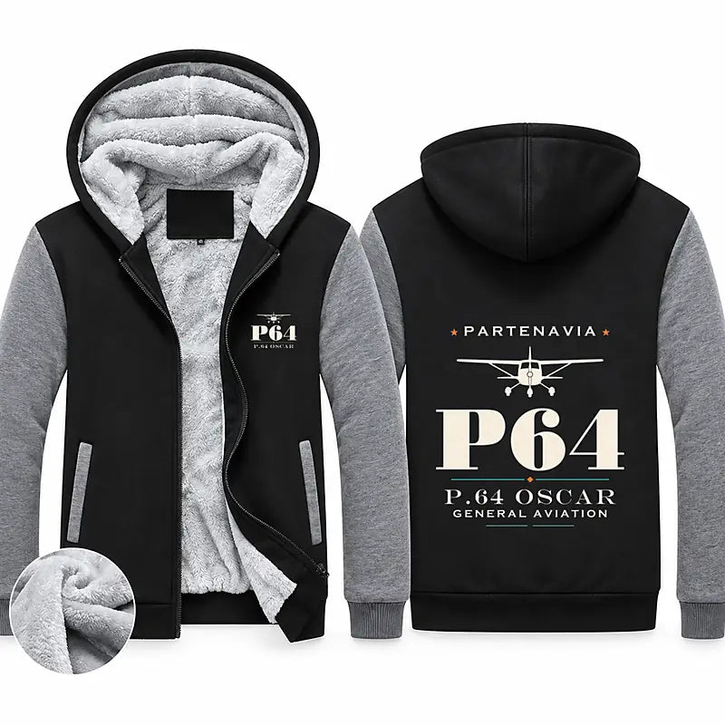 Partenavia P.64 Oscar Zipped Sweatshirts - Heritage - Black & Gray