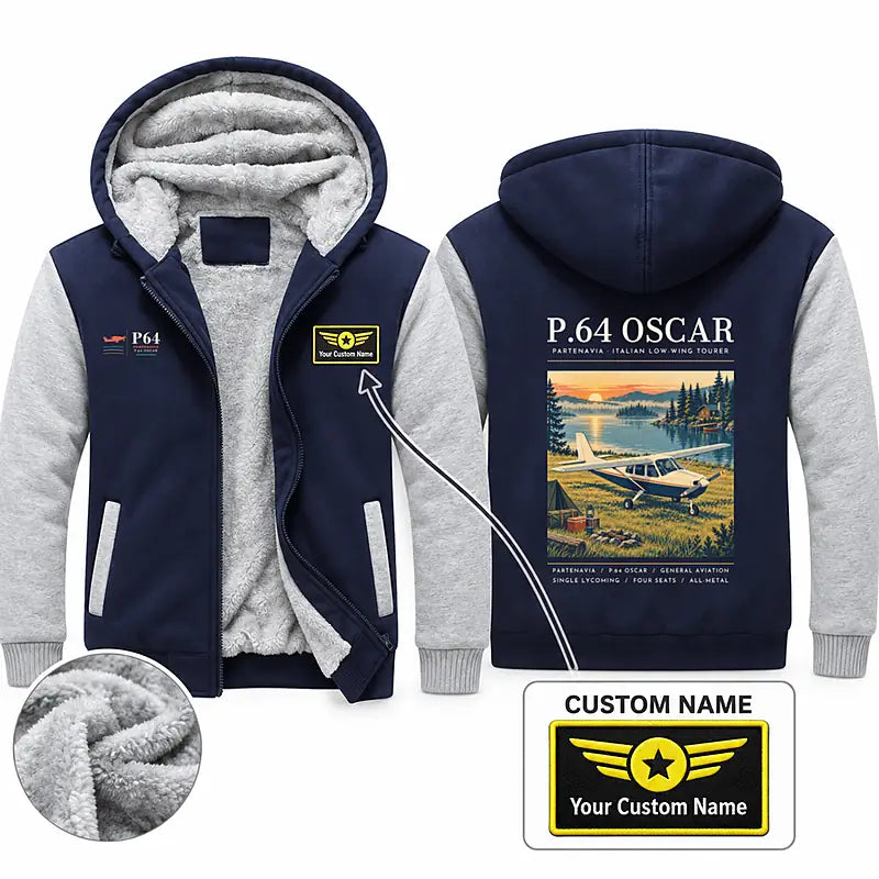 Partenavia P.64 Oscar Zipped Sweatshirts - Poster + Name - Navy & Gray