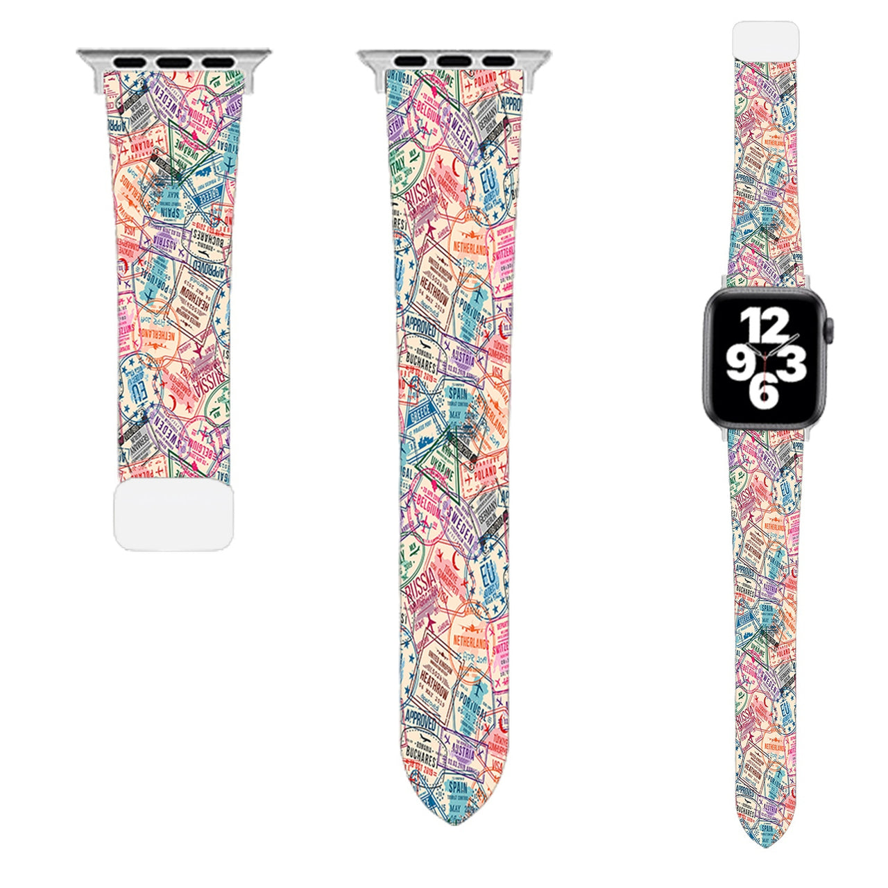 Passport Stamps Designed Soft Silicone Apple Watch Bands