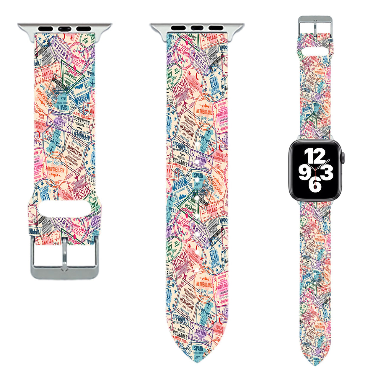 Passport Stamps Designed Soft Silicone Apple Watch Bands