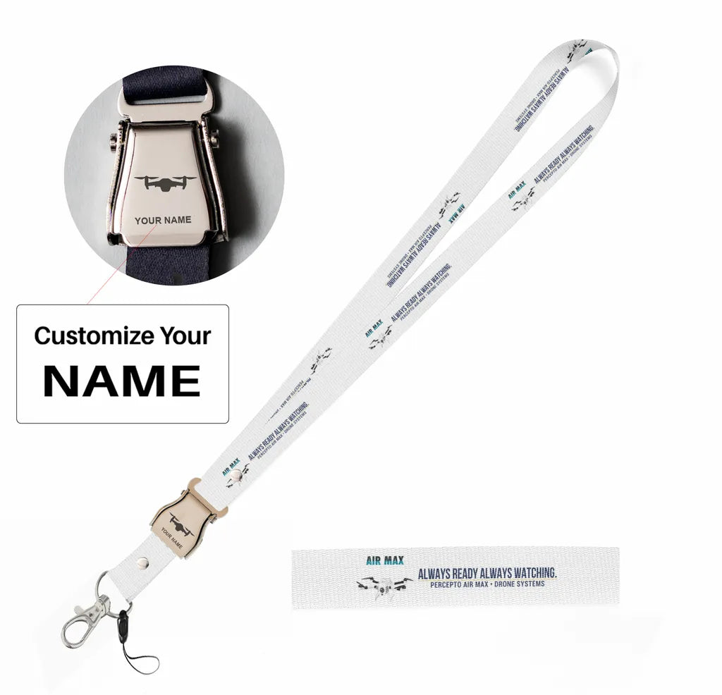 Percepto Air Max seat belt lanyard - white with name