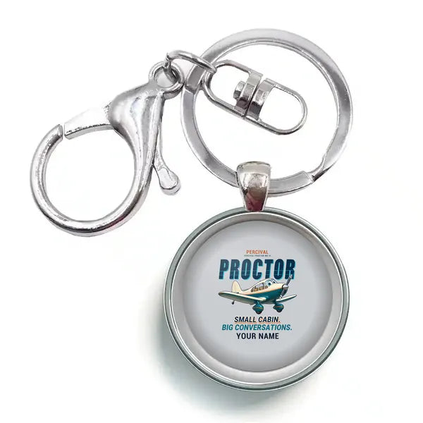 Percival Proctor Mk IV - Cartoon + Name - Circle Key Chain - Light Gray