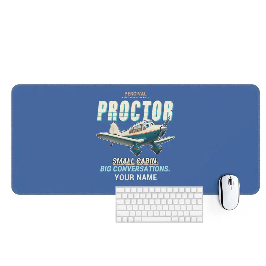 Percival Proctor Mk IV - Cartoon + Name - Desk Mat - Blue