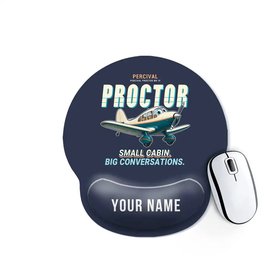 Percival Proctor Mk IV - Cartoon + Name - Ergonomic Mouse Pad - Navy Blue