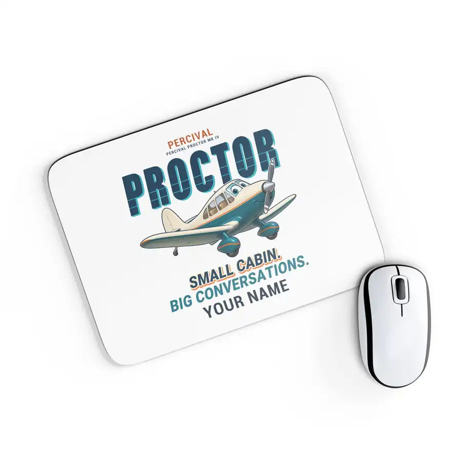 Percival Proctor Mk IV - Cartoon + Name - Mouse Pad - White