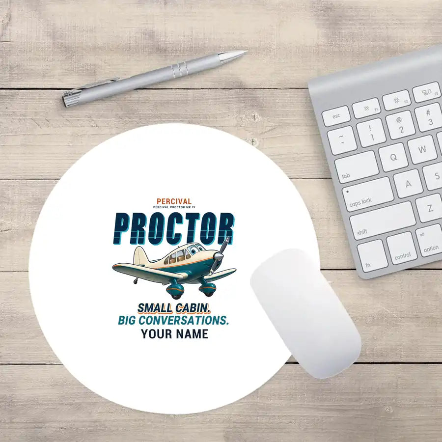 Percival Proctor Mk IV - Cartoon + Name - Round Mouse Pad - White