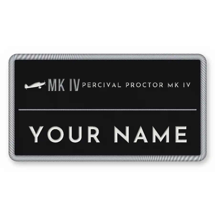 Percival Proctor Mk IV Patches - Rectangle + Name - Black Silver