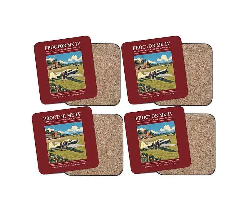 Percival Proctor Mk IV - Poster - Coaster Set - Dark Red