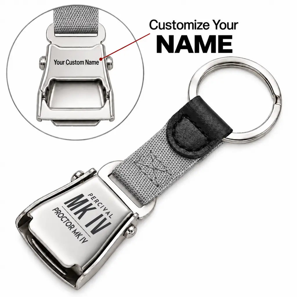 Percival Proctor Mk IV - Seat Belt Key Chain - Tag + Name - Gray