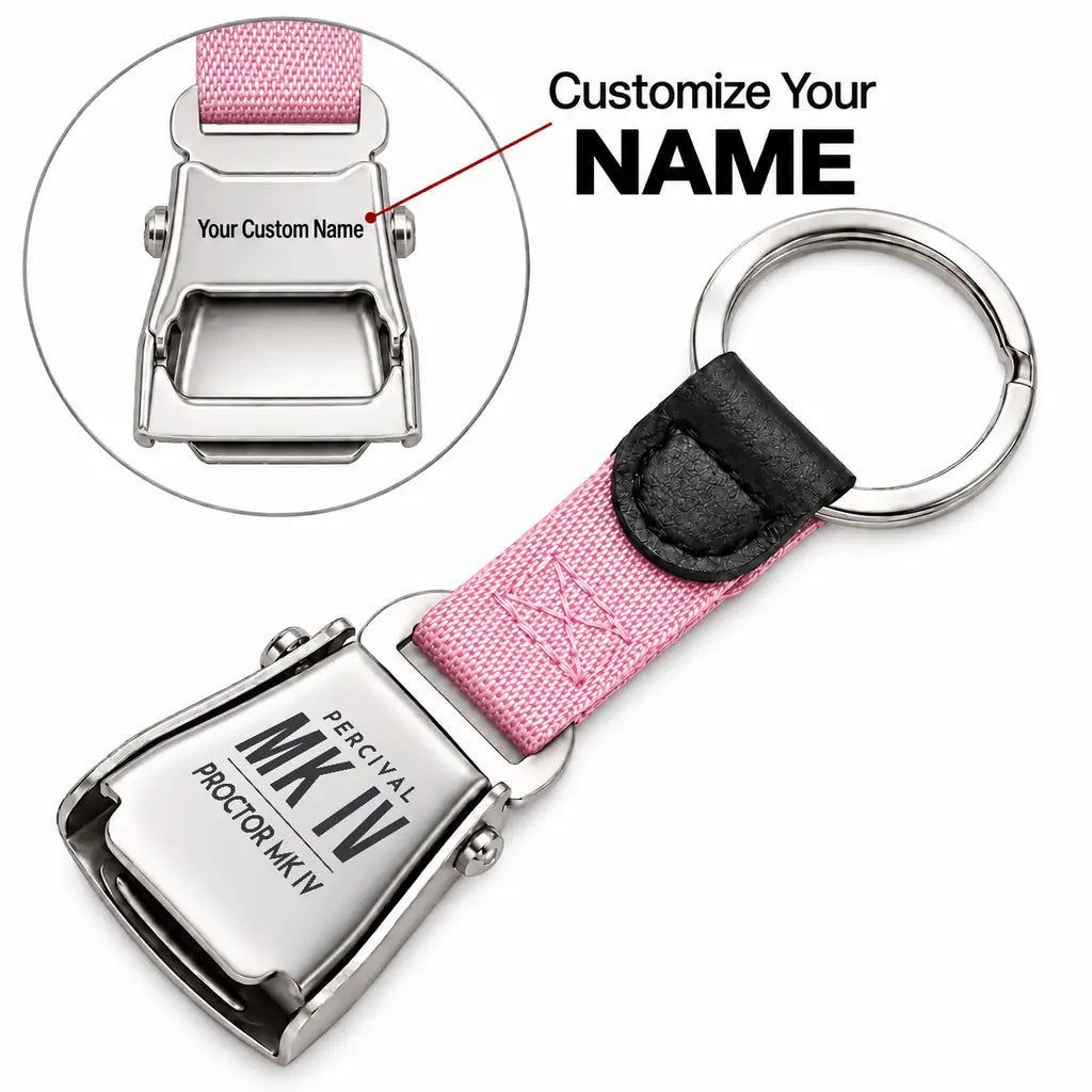 Percival Proctor Mk IV - Seat Belt Key Chain - Tag + Name - Pink