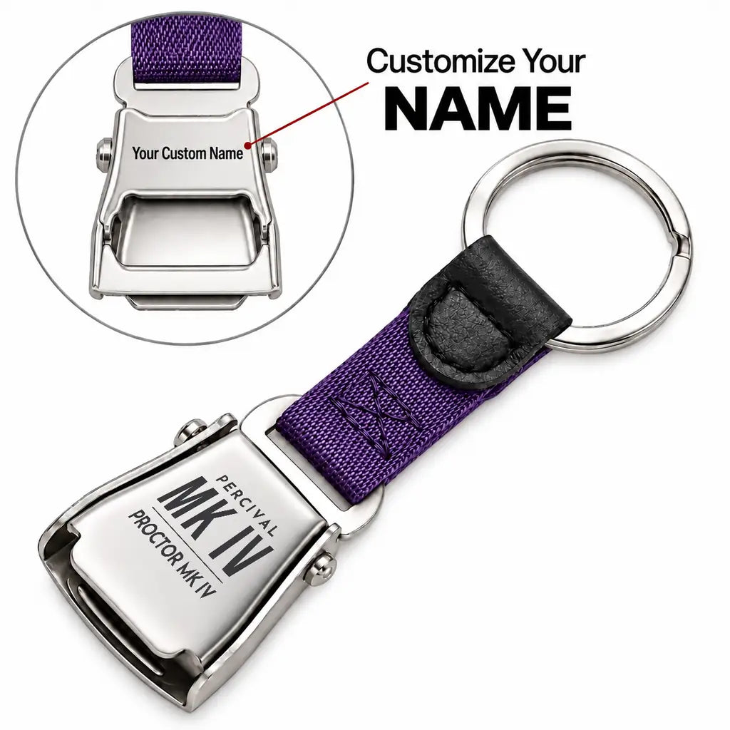 Percival Proctor Mk IV - Seat Belt Key Chain - Tag + Name - Purple