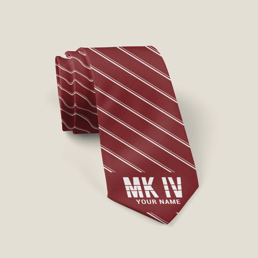 Percival Proctor Mk IV - Stripe + Name - Tie - Dark Red
