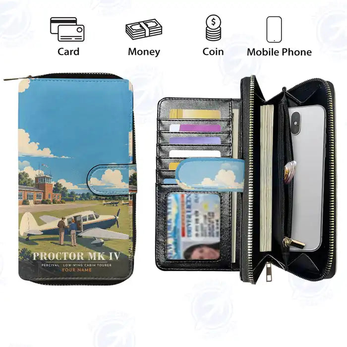 Percival Proctor Mk IV Leather Wallets - Zip Long Wallet - 3D + Name