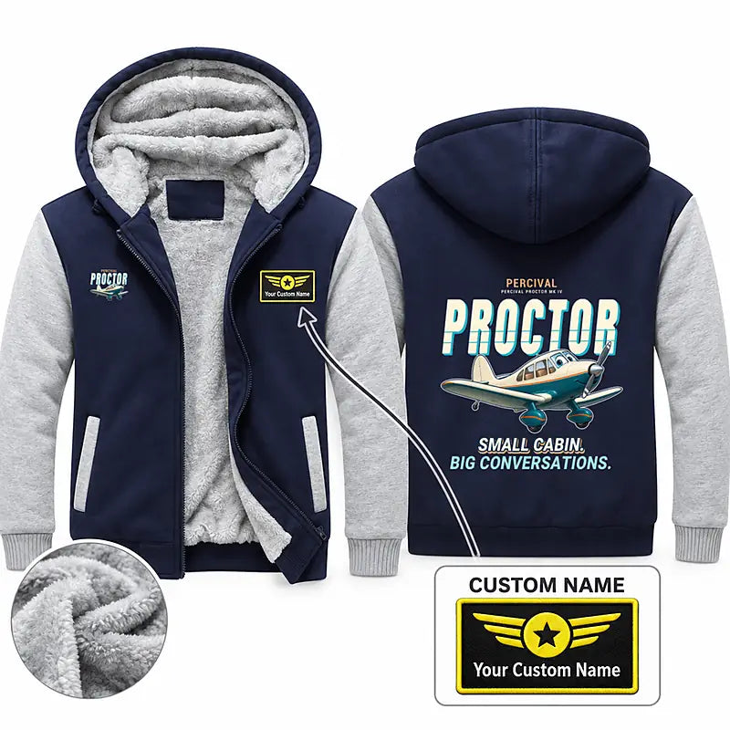 Percival Proctor Mk IV Zipped Sweatshirts - Cartoon + Name - Navy & Gray