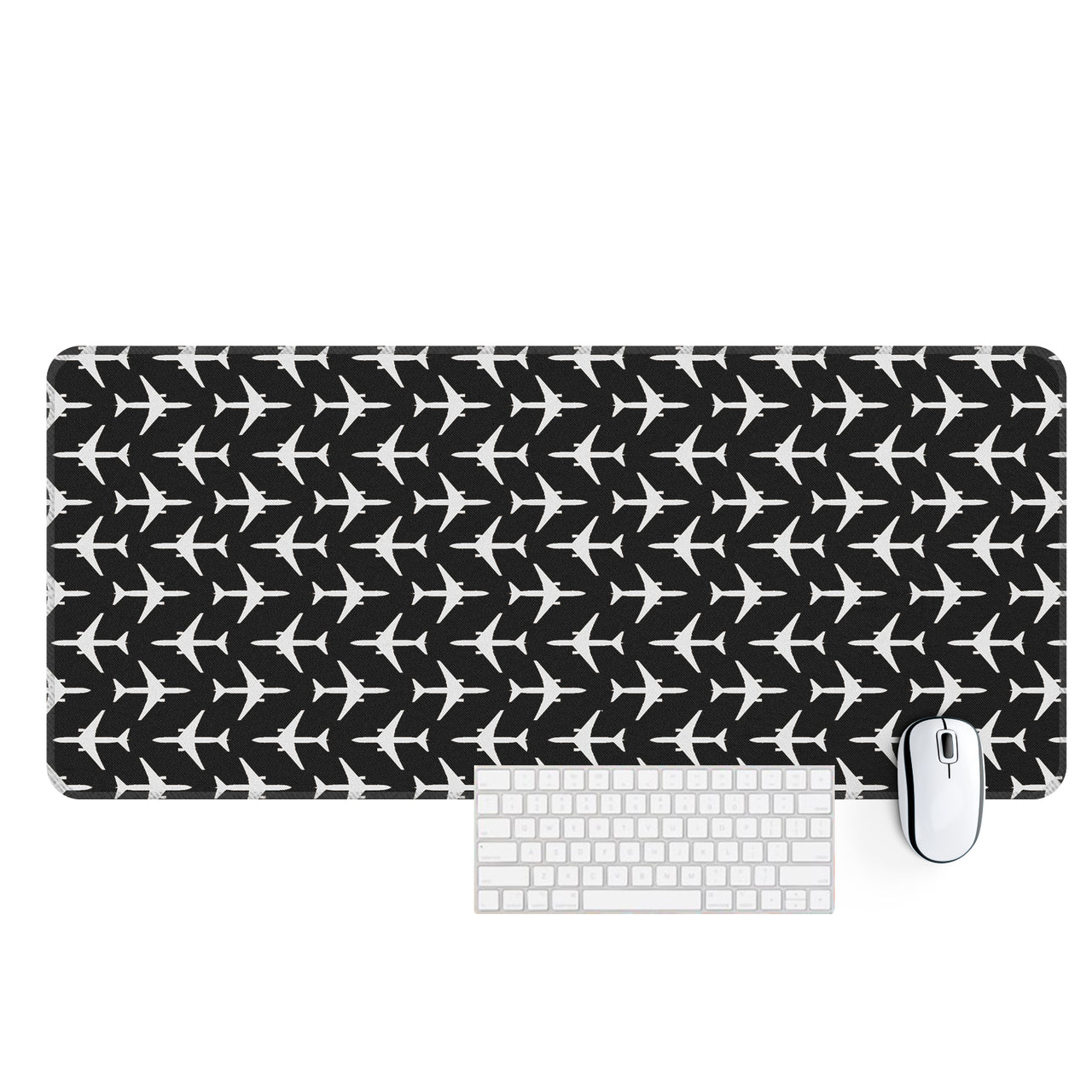 Perfectly Sized Seamless Airplanes Black Designed Desk Mats