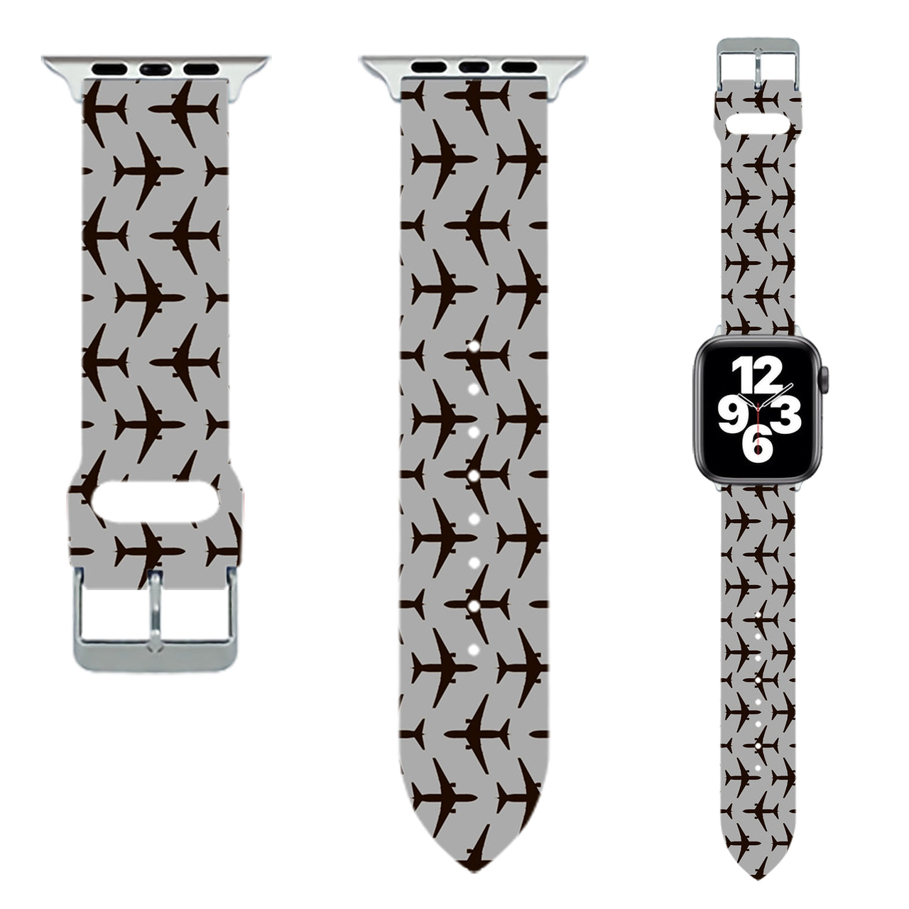 Perfectly Sized Seamless Airplanes (Gray) Designed Soft Silicone Apple Watch Bands