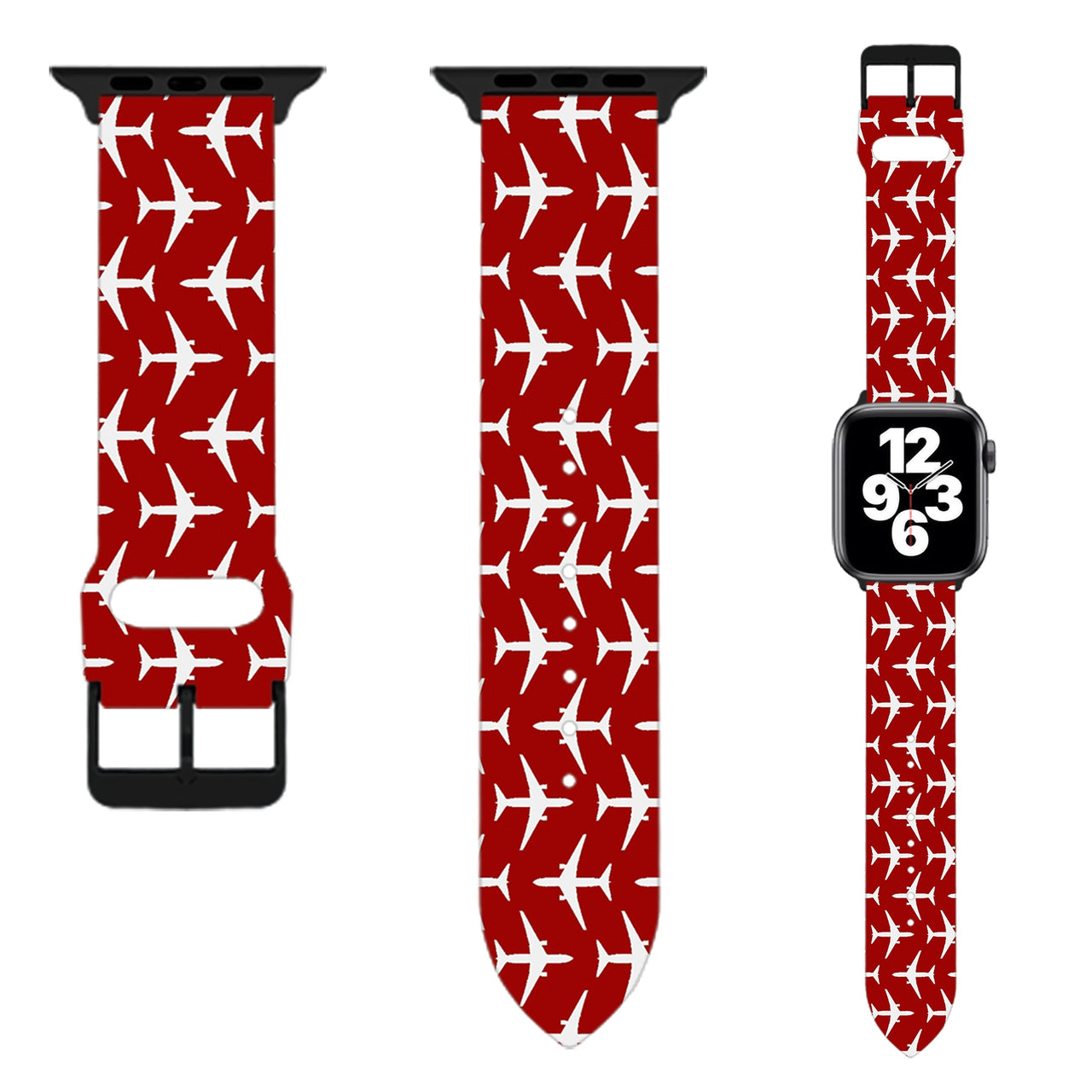 Perfectly Sized Seamless Airplanes (Red) Designed Soft Silicone Apple Watch Bands
