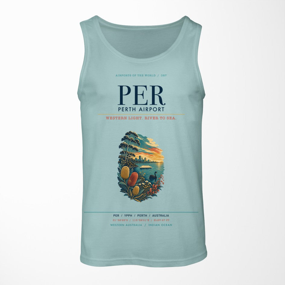 Perth Airport (PER) design on light green tank top