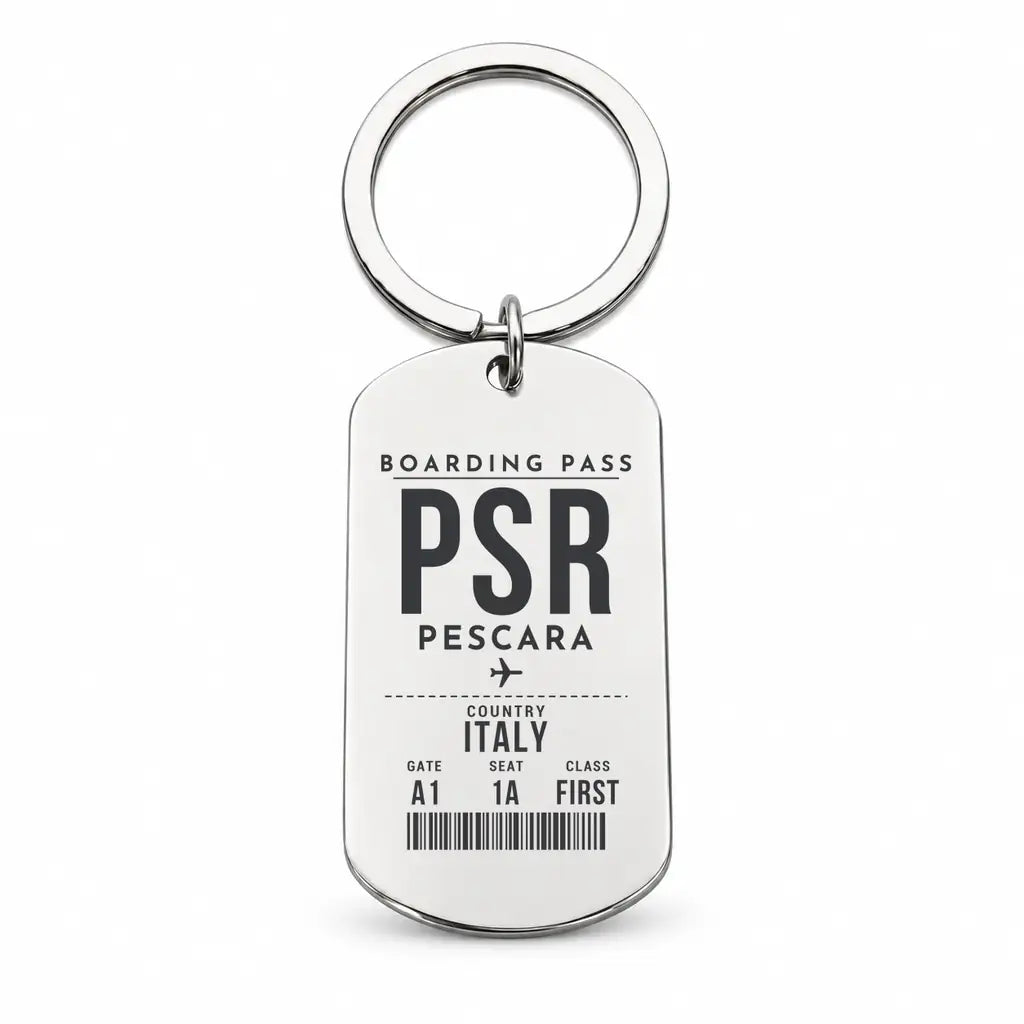 Pescara Abruzzo Airport PSR - Key Chain - Boarding Pass Style - Silver