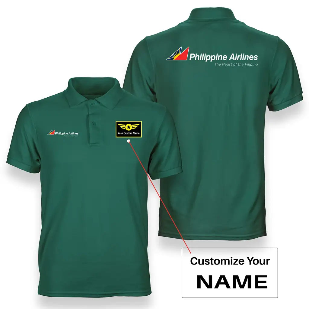 Philippine Airlines logo on green + name double side polo t shirt