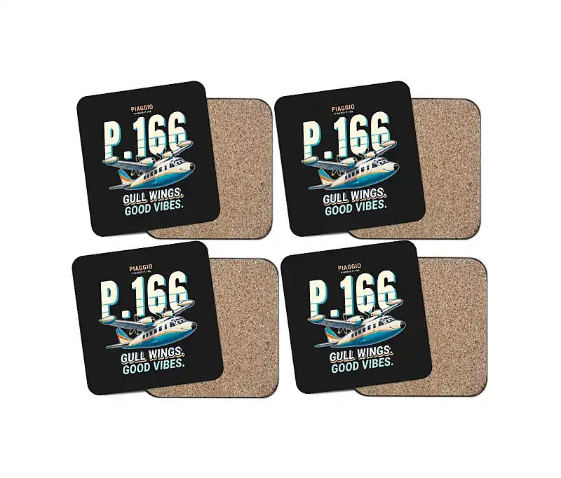 Piaggio P.166 - Cartoon - Coaster Set - Black