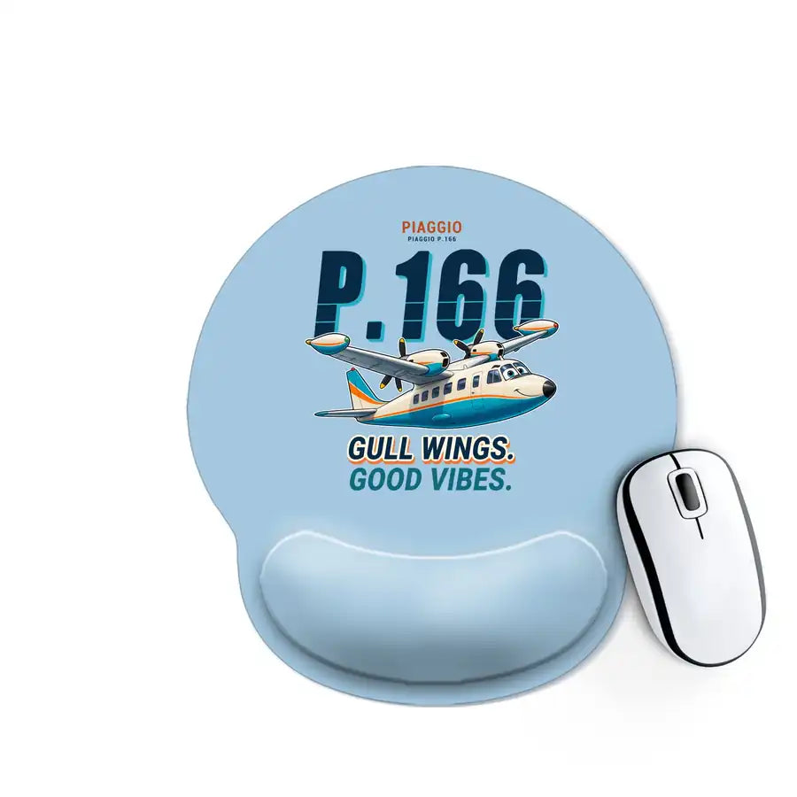 Piaggio P.166 - Cartoon - Ergonomic Mouse Pad - Light Blue