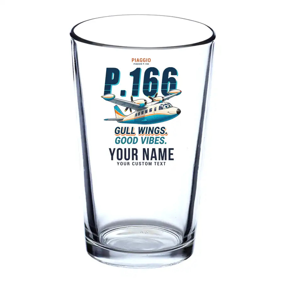 Piaggio P.166 - Cartoon + Name - Beer & Water Glass
