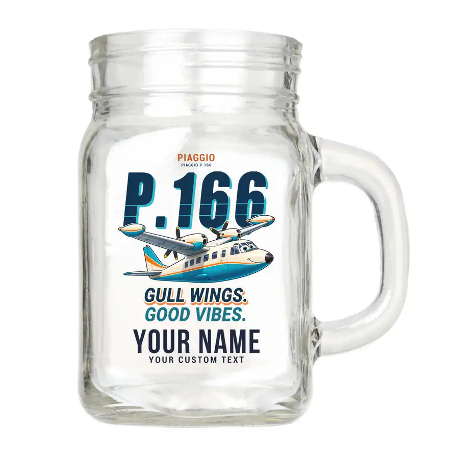 Piaggio P.166 - Cartoon + Name - Cocktail Glass (Mason Jar)