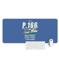 Thumbnail for Piaggio P.166 - Cartoon + Name - Desk Mat - Blue