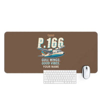 Thumbnail for Piaggio P.166 - Cartoon + Name - Desk Mat - Brown