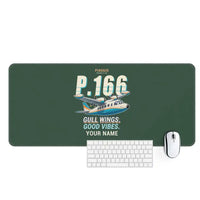 Thumbnail for Piaggio P.166 - Cartoon + Name - Desk Mat - Dark Green