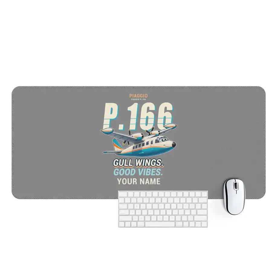 Piaggio P.166 - Cartoon + Name - Desk Mat - Gray