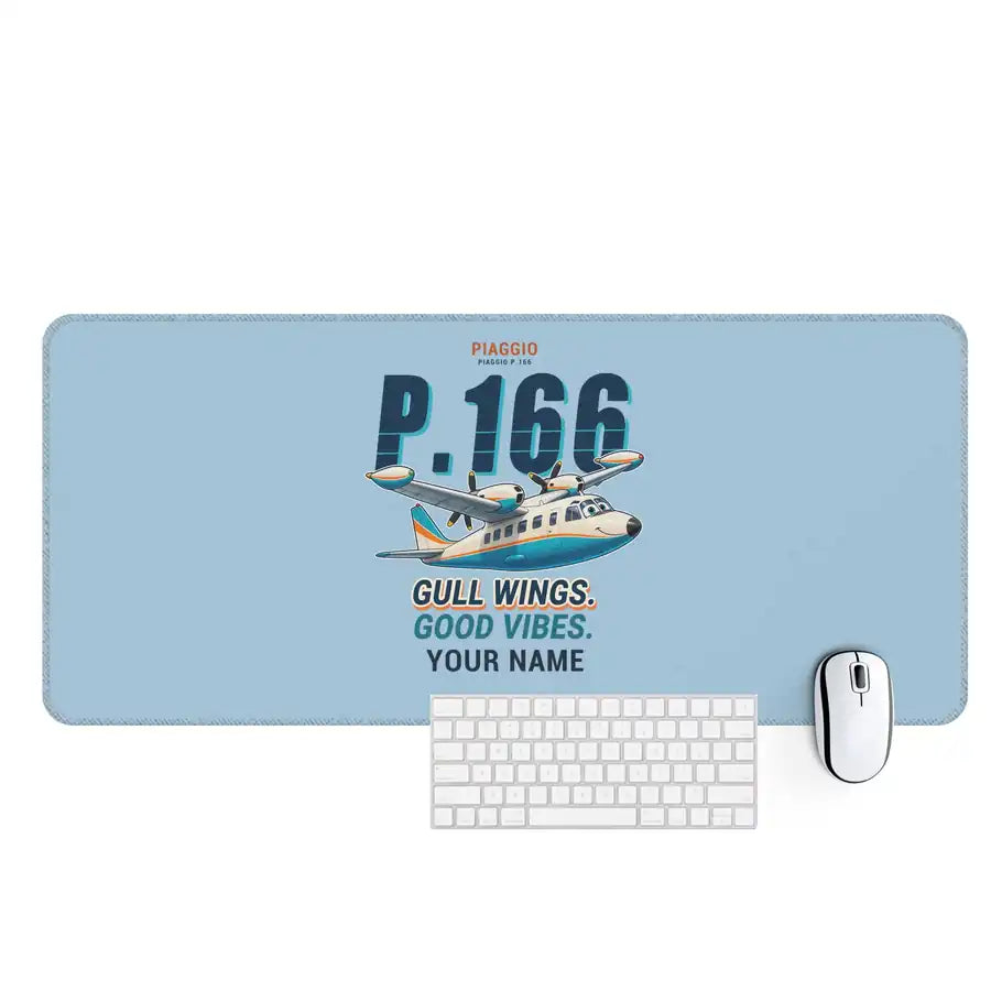 Piaggio P.166 - Cartoon + Name - Desk Mat - Light Blue