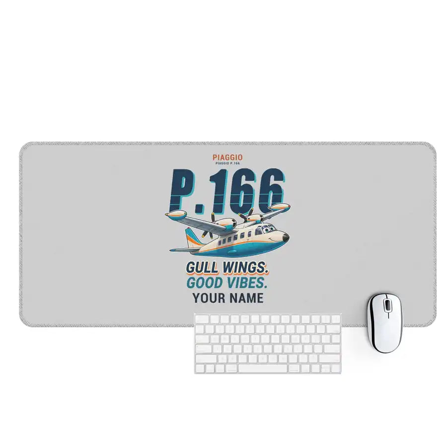 Piaggio P.166 - Cartoon + Name - Desk Mat - Light Gray