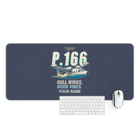 Thumbnail for Piaggio P.166 - Cartoon + Name - Desk Mat - Navy Blue