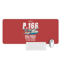 Thumbnail for Piaggio P.166 - Cartoon + Name - Desk Mat - Red
