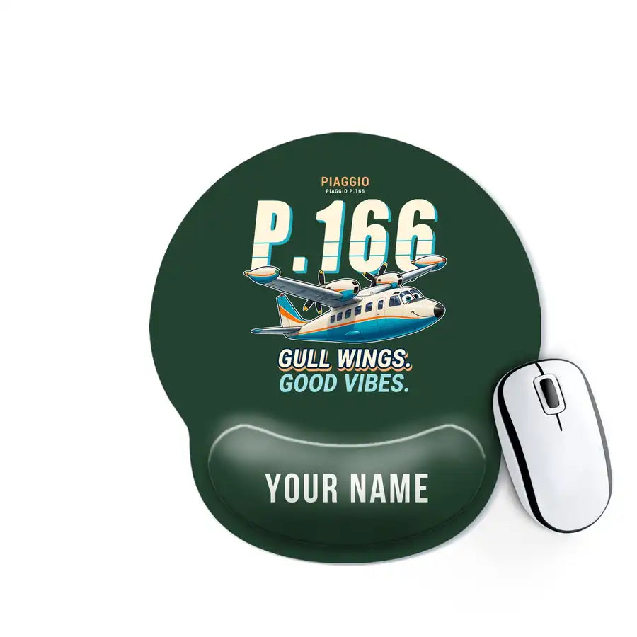 Piaggio P.166 - Cartoon + Name - Ergonomic Mouse Pad - Dark Green