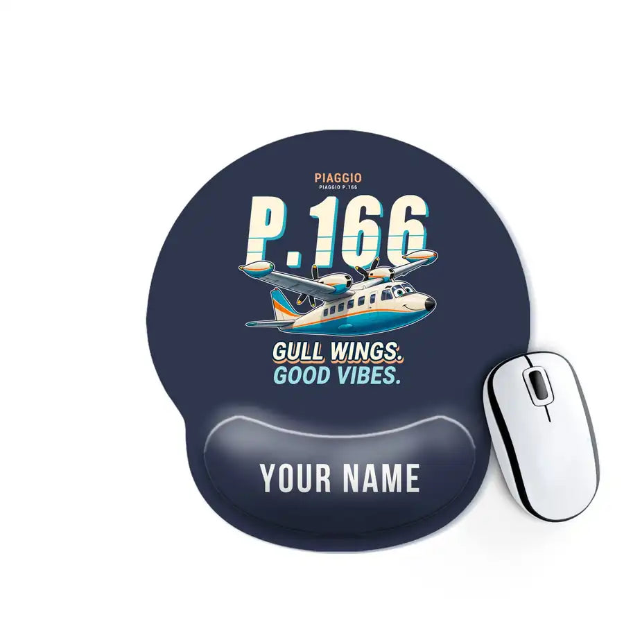 Piaggio P.166 - Cartoon + Name - Ergonomic Mouse Pad - Navy Blue