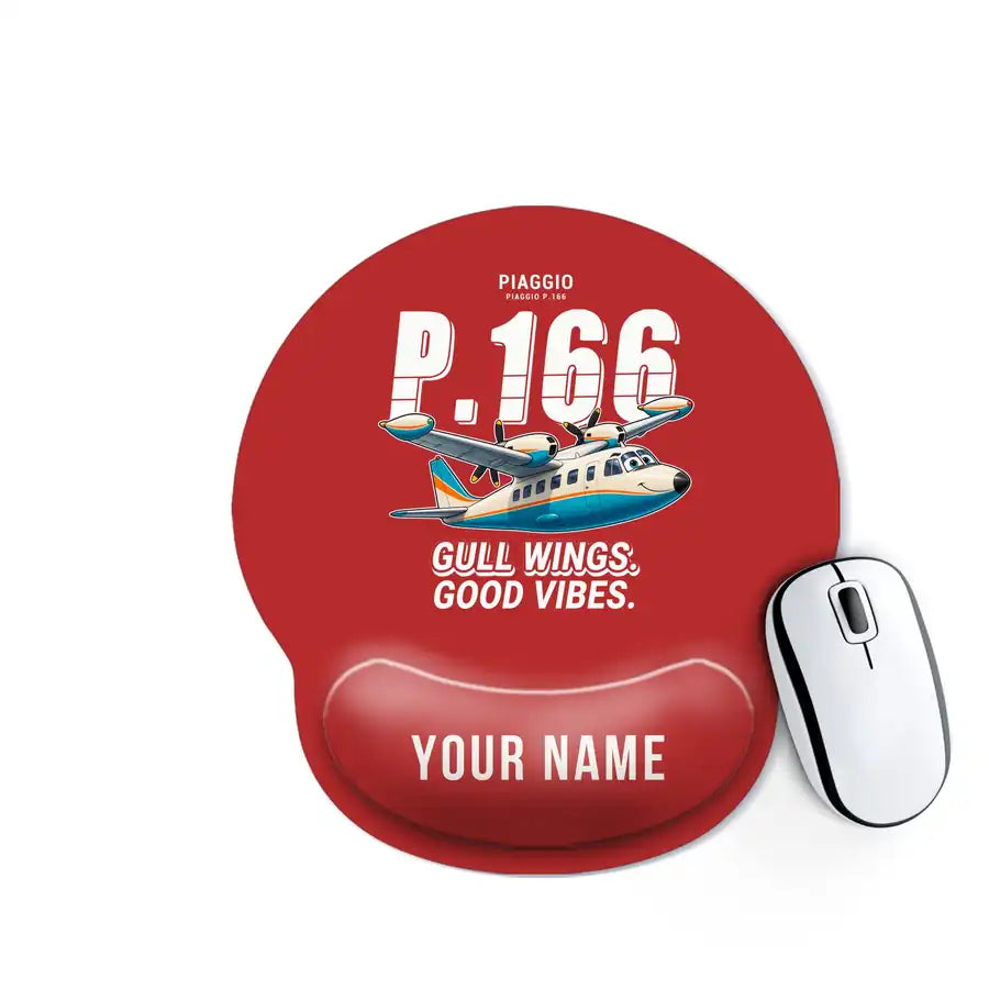 Piaggio P.166 - Cartoon + Name - Ergonomic Mouse Pad - Red