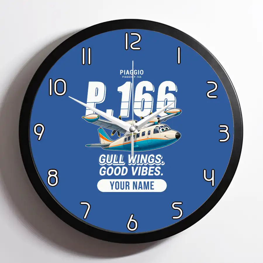 Piaggio P.166 - Cartoon + Name - Framed - Blue