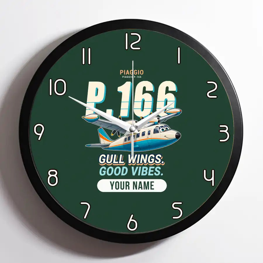 Piaggio P.166 - Cartoon + Name - Framed - Dark Green