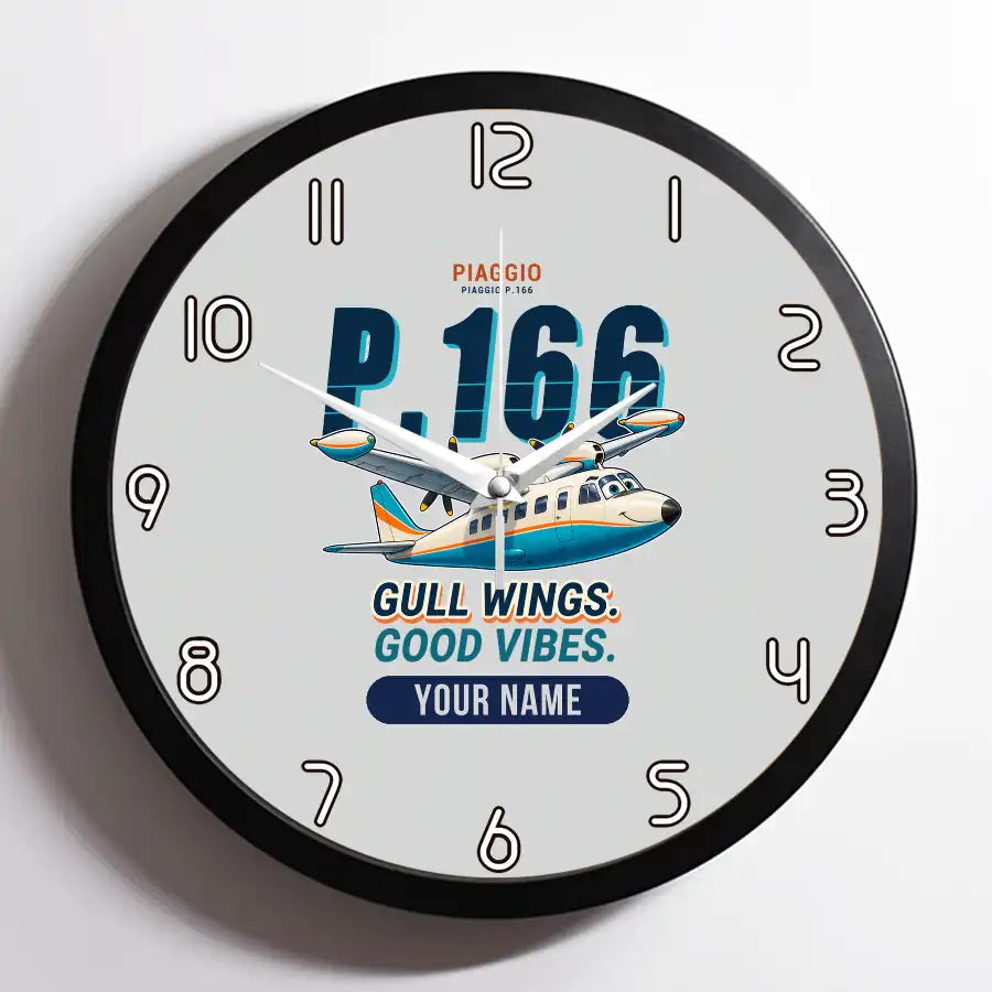 Piaggio P.166 - Cartoon + Name - Framed - Light Gray