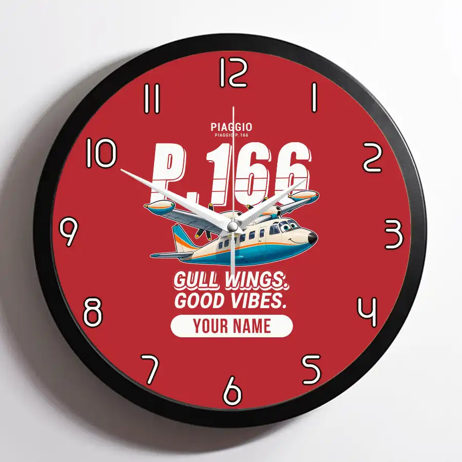 Piaggio P.166 - Cartoon + Name - Framed - Red