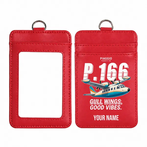 Piaggio P.166 - Cartoon - ID Card Holder - Red + Name