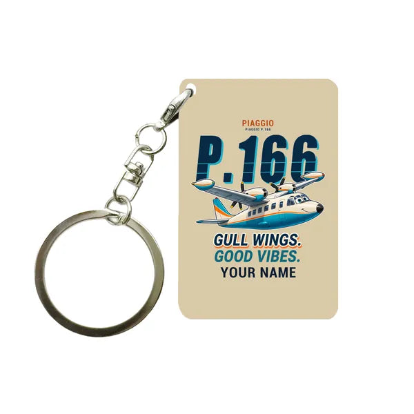 Piaggio P.166 - Cartoon + Name - Key Chain - Beige