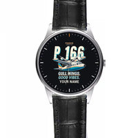 Thumbnail for Piaggio P.166 - Cartoon + Name - Leather Strap - Striped Black Leather Strap